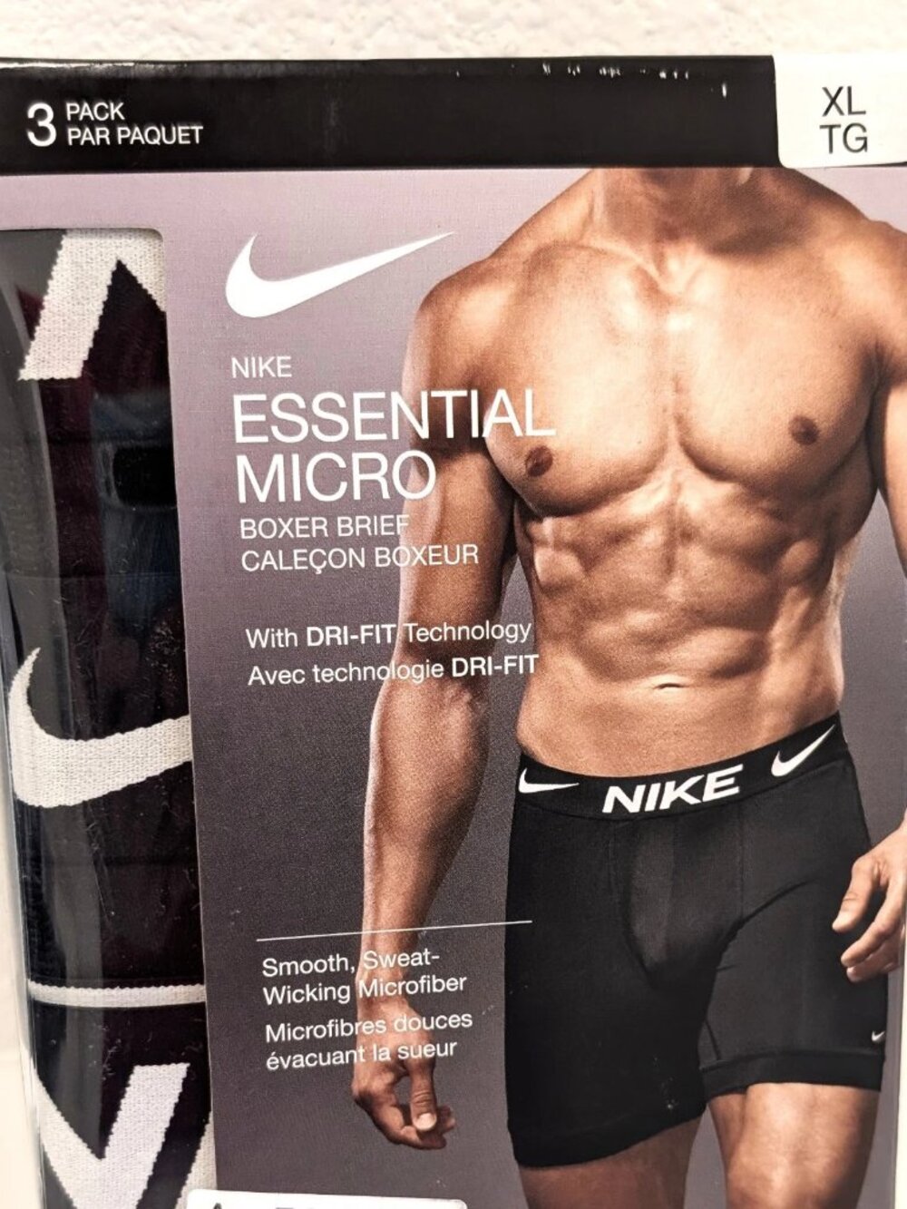 Nike Mens 3 Pack Dri-FIT Essential Micro Boxer Briefs All Black XL 40-42 New